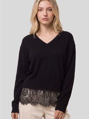 009. Lace Hem V-Neck Sweater